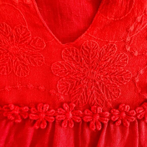 Marisa & Marie Linen Dress Red Daisy Lace Trims Tiered - Picture 8 of 16